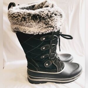 Black Khombu Ellie Suede Leather Fur-Lined Tall Snow Boots Lace-Up  Women's Sz 6